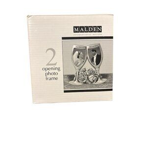 Malden Wedding Metal Picture Frame Champagne Glasses, "Two Hearts Become One